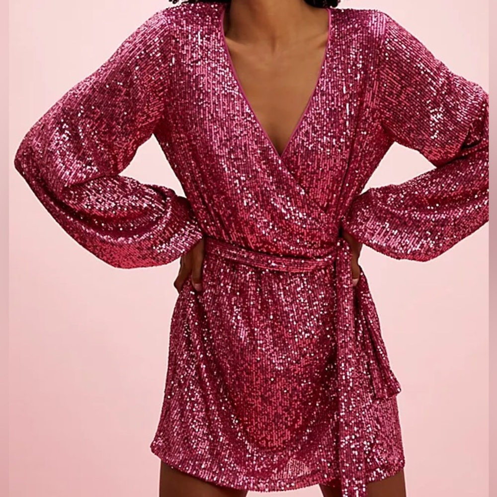 Free People Pink Sequin Romper Long Sleeve XS